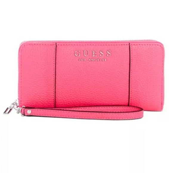 Guess Heidi  Fuchsia/Sliver Hardware Zip Around Wallet 12 Cards - Picture 1 of 3